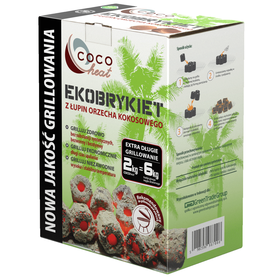 Ekobrykiet Cocoheat z łupin orzecha kokosowego w kartonie 2kg, zapewniający zdrowe grillowanie bez dymu